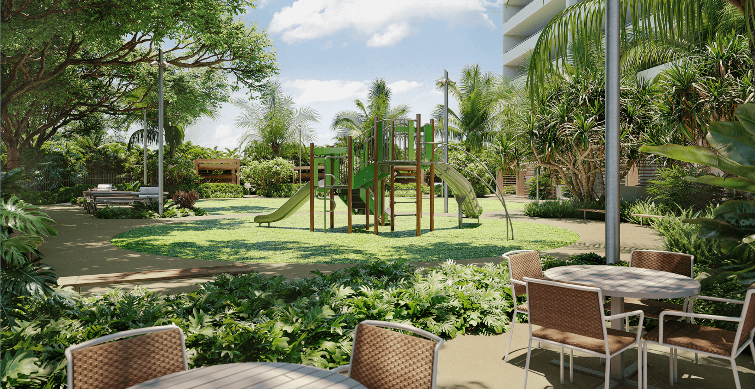 Render of lawn with playground